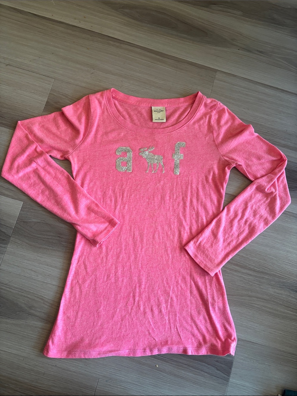 Y2K abercrombie kids Pink Long Sleeve Tee with Glitter Logo